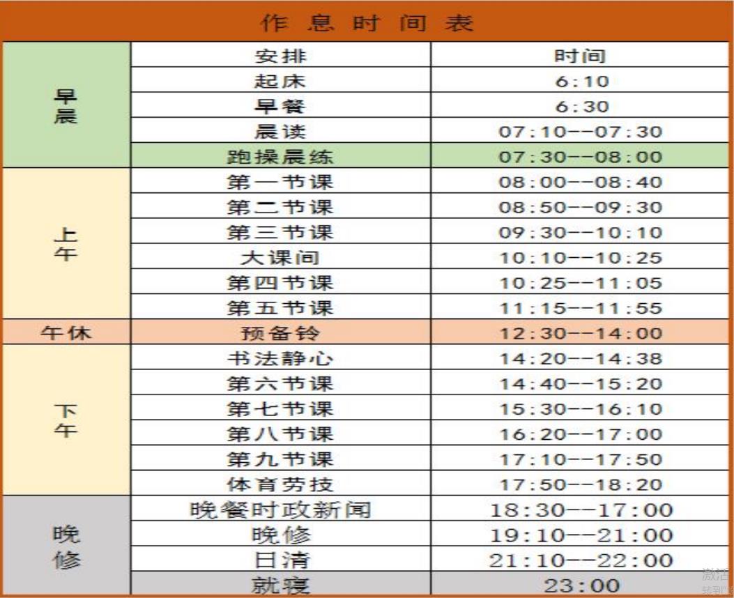 作息時(shí)間表 作息時(shí)間表